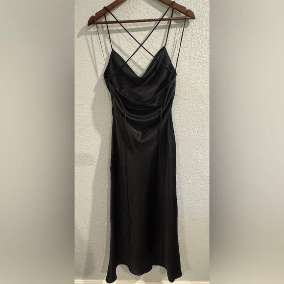 Zara Black Satin Effect Draped Midi Dress M - Picture 5 of 5